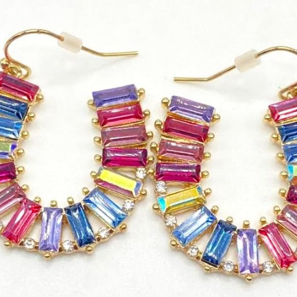 Crystal Baguette Horseshoe Drop Earrings - Picture 1 of 3